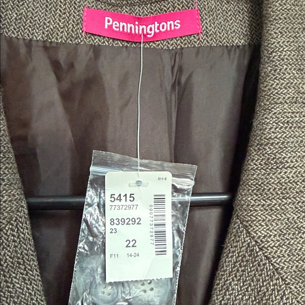 NWT Penningtons sz 22 Brown textured blazer jacket single breasted nice seams - Picture 2 of 11
